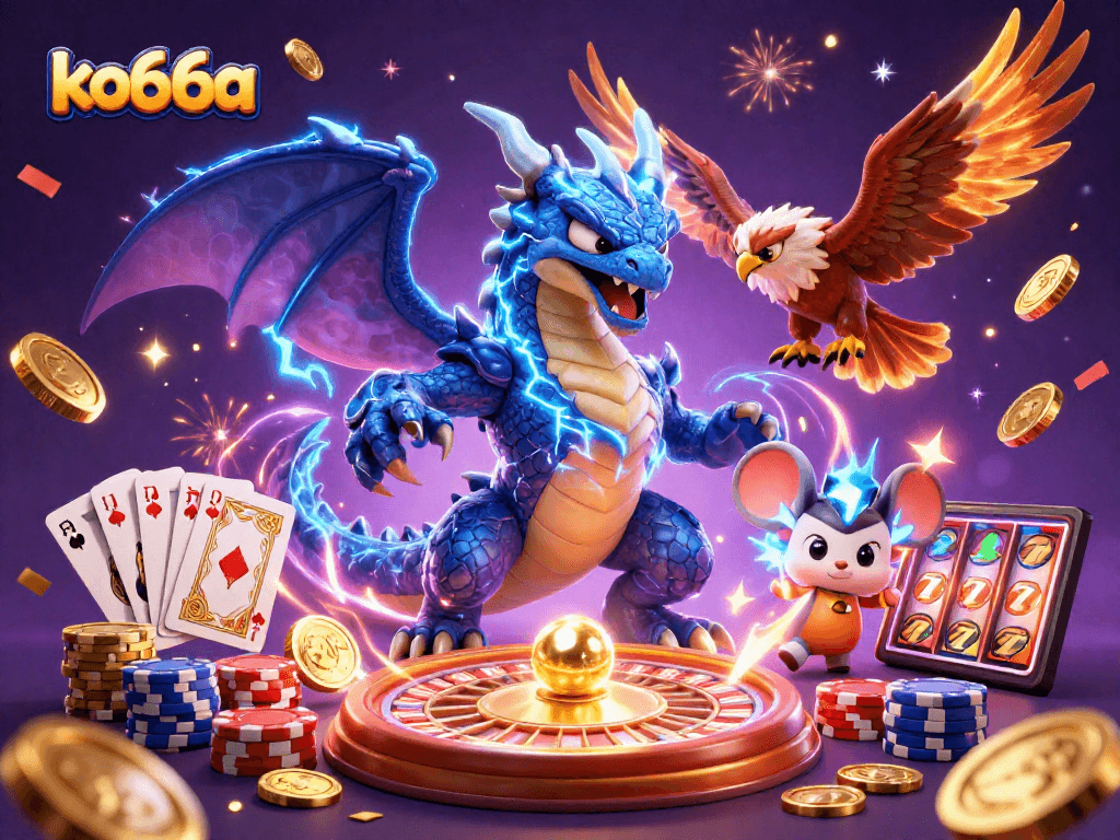 Celebrate wins at ko66a with stunning 3D gambling characters and casino game elements!