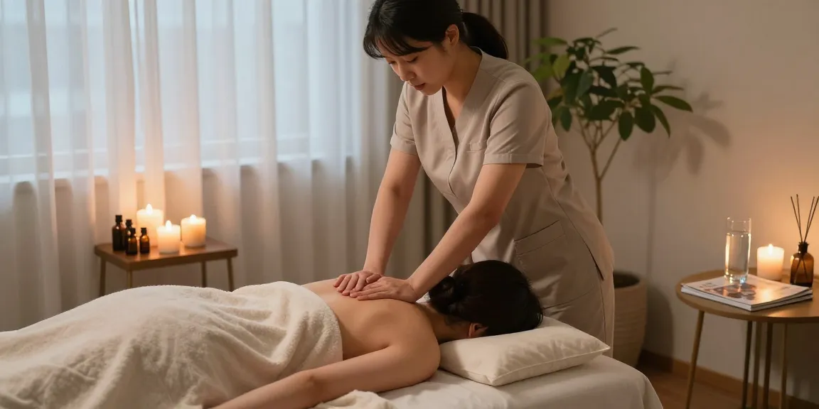 Professional massage therapist creating a serene experience during 선릉출장안마 therapy session with calming environment and essential oils.