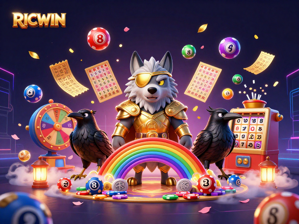 Play and win with RICWIN at a vibrant lottery-themed captivating scene