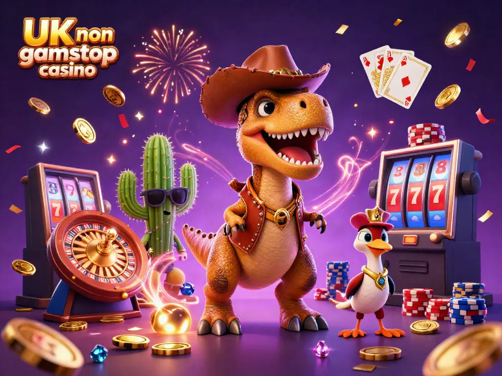 Engage with the excitement of the UK non gamstop casino featuring cartoon characters, vibrant casino elements, and dynamic action.