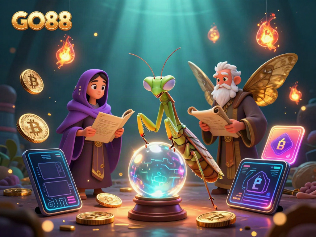 Engage with GO88 in a vibrant 3D digital illustration showcasing thrilling casino elements and characters.