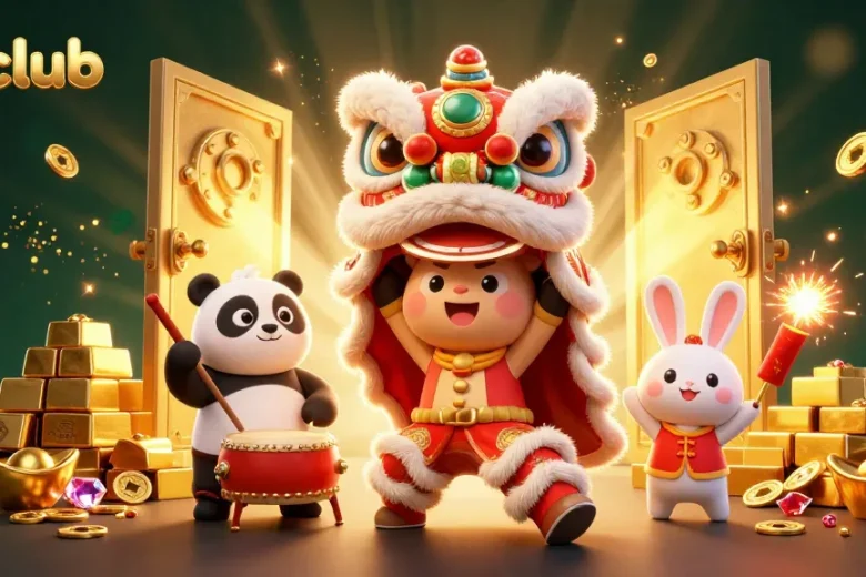 Experience the excitement of hitclub's vibrant casino atmosphere with a dynamic lion dance.