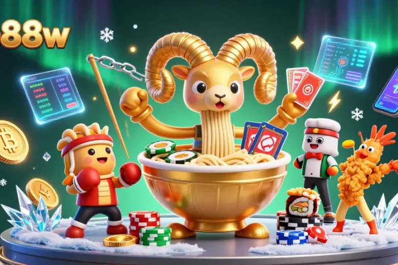 Experience the excitement at go88w with vibrant characters and dynamic casino elements in a magical scene.